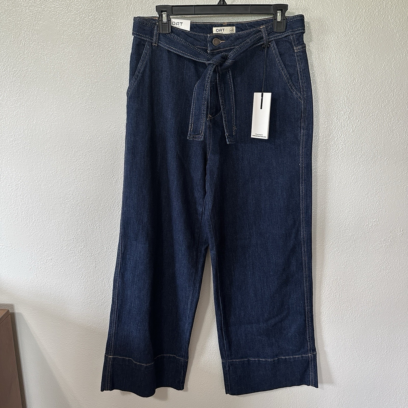 Oat New York High Rise Wide Leg Trouser Dark Wash Jeans Belted Size 0/25 Nwt